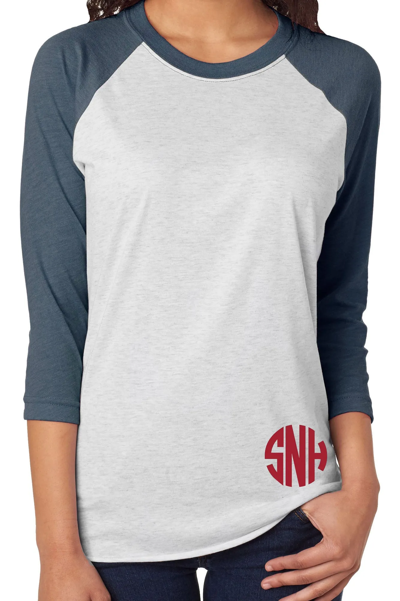 Tri-Blend Unisex 3/4 Raglan, Indigo/Heather White *Personalize It!