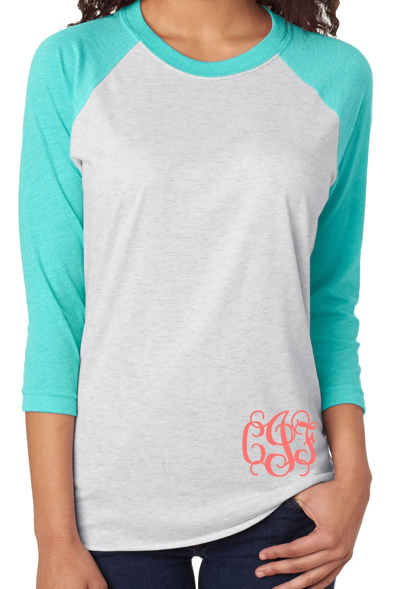 Tri-Blend Unisex 3/4 Raglan, Tahiti/Heather White *Personalize It!