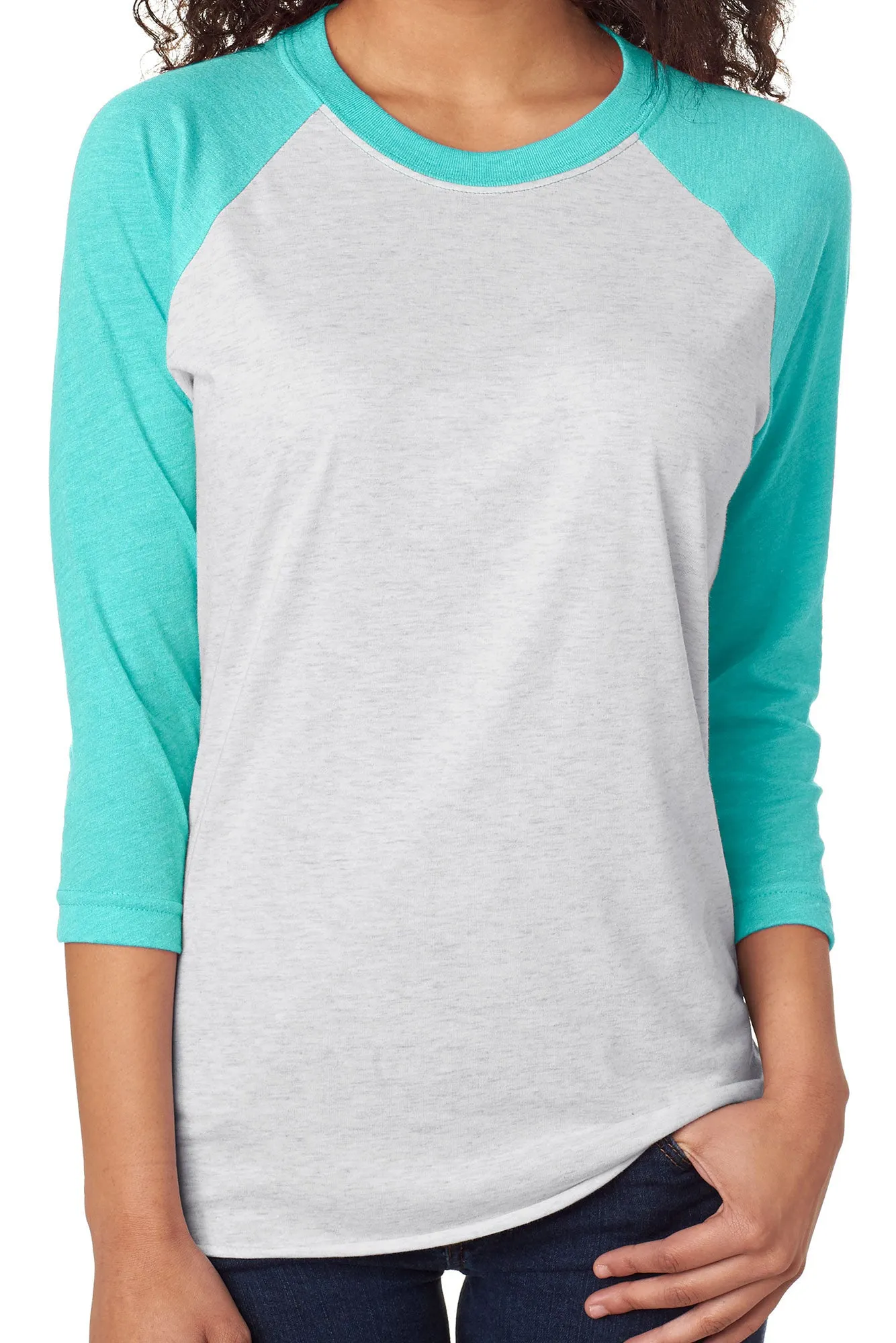 Tri-Blend Unisex 3/4 Raglan, Tahiti/Heather White *Personalize It!