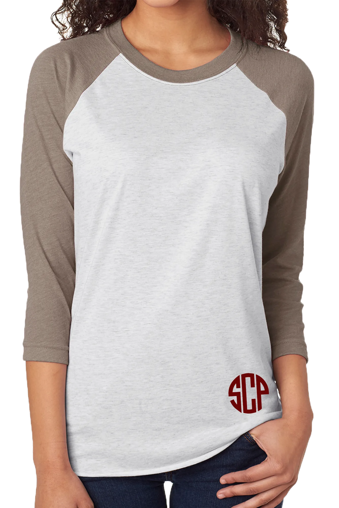 Tri-Blend Unisex 3/4 Raglan, Venetian Gray/Heather White *Personalize It!