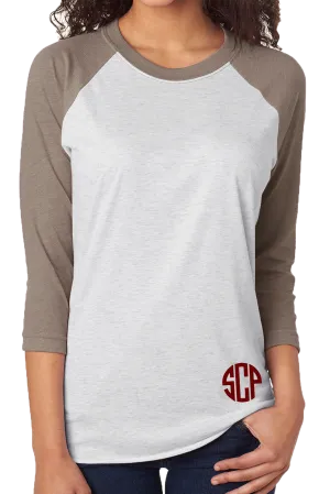 Tri-Blend Unisex 3/4 Raglan, Venetian Gray/Heather White *Personalize It!