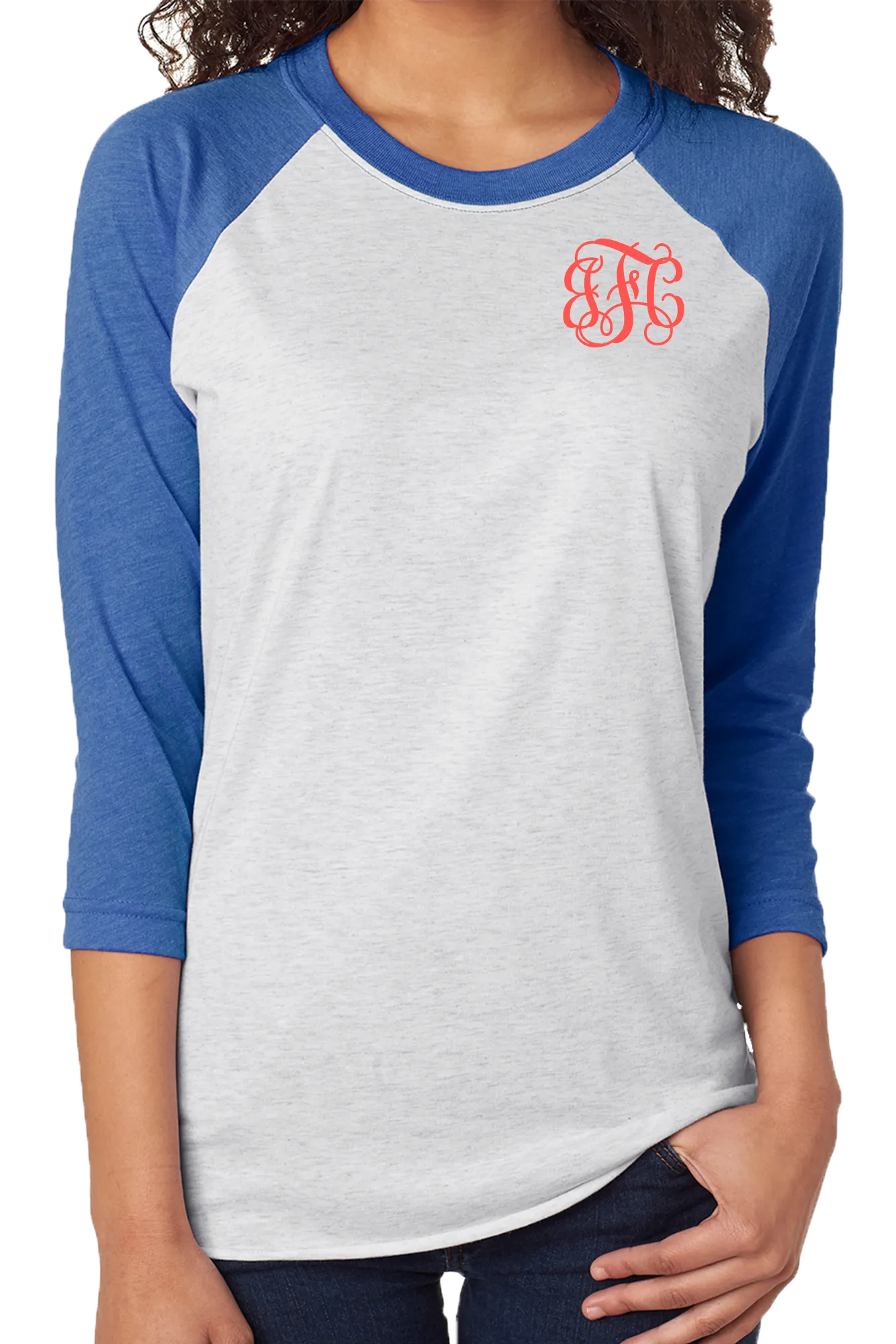 Tri-Blend Unisex 3/4 Raglan, Vintage Royal/Heather White *Personalize It!
