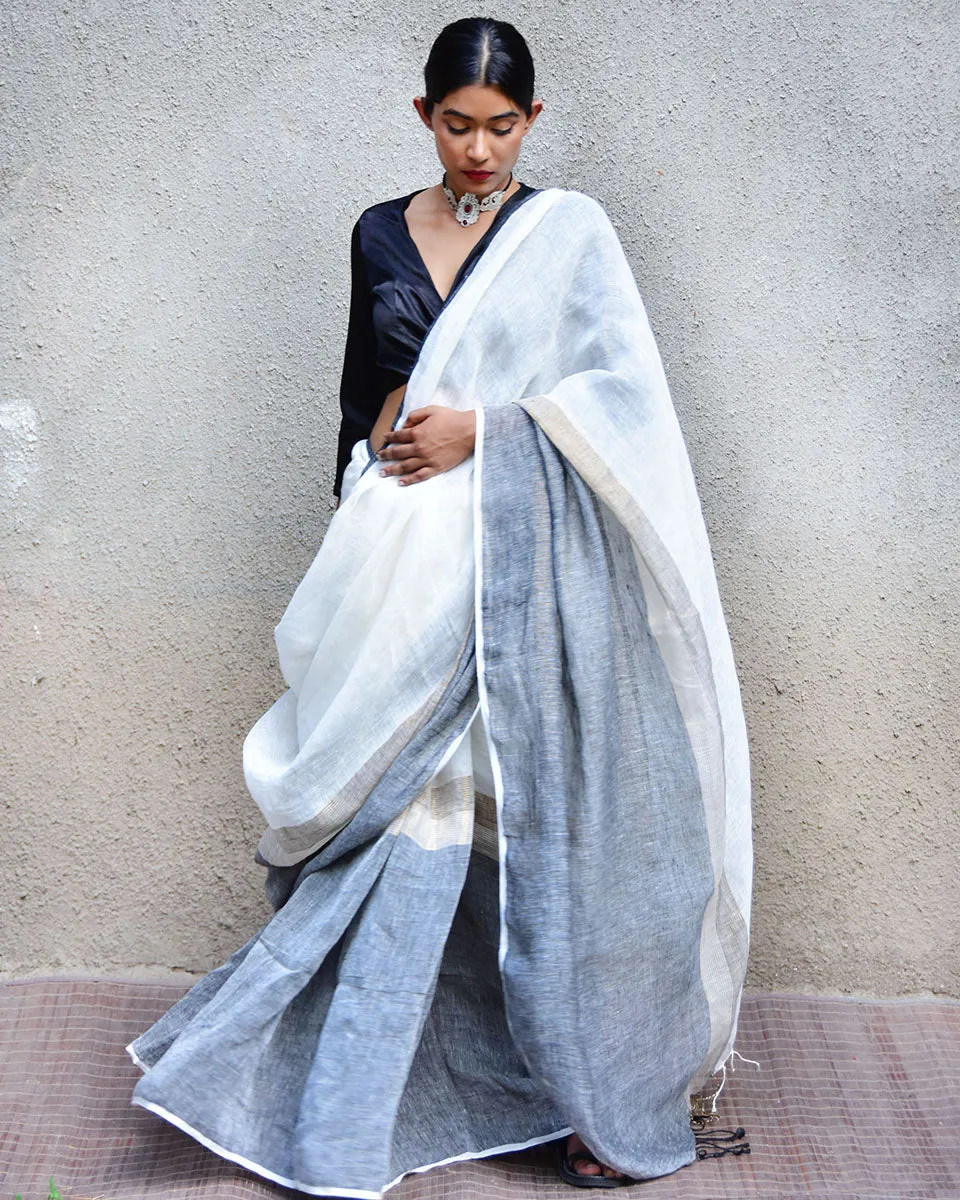 Triton Handwoven Linen Saree-Stardust