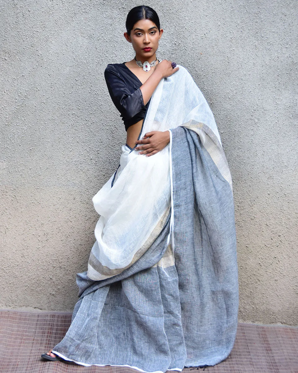Triton Handwoven Linen Saree-Stardust
