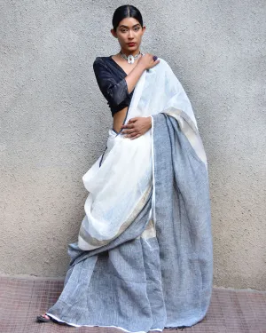 Triton Handwoven Linen Saree-Stardust