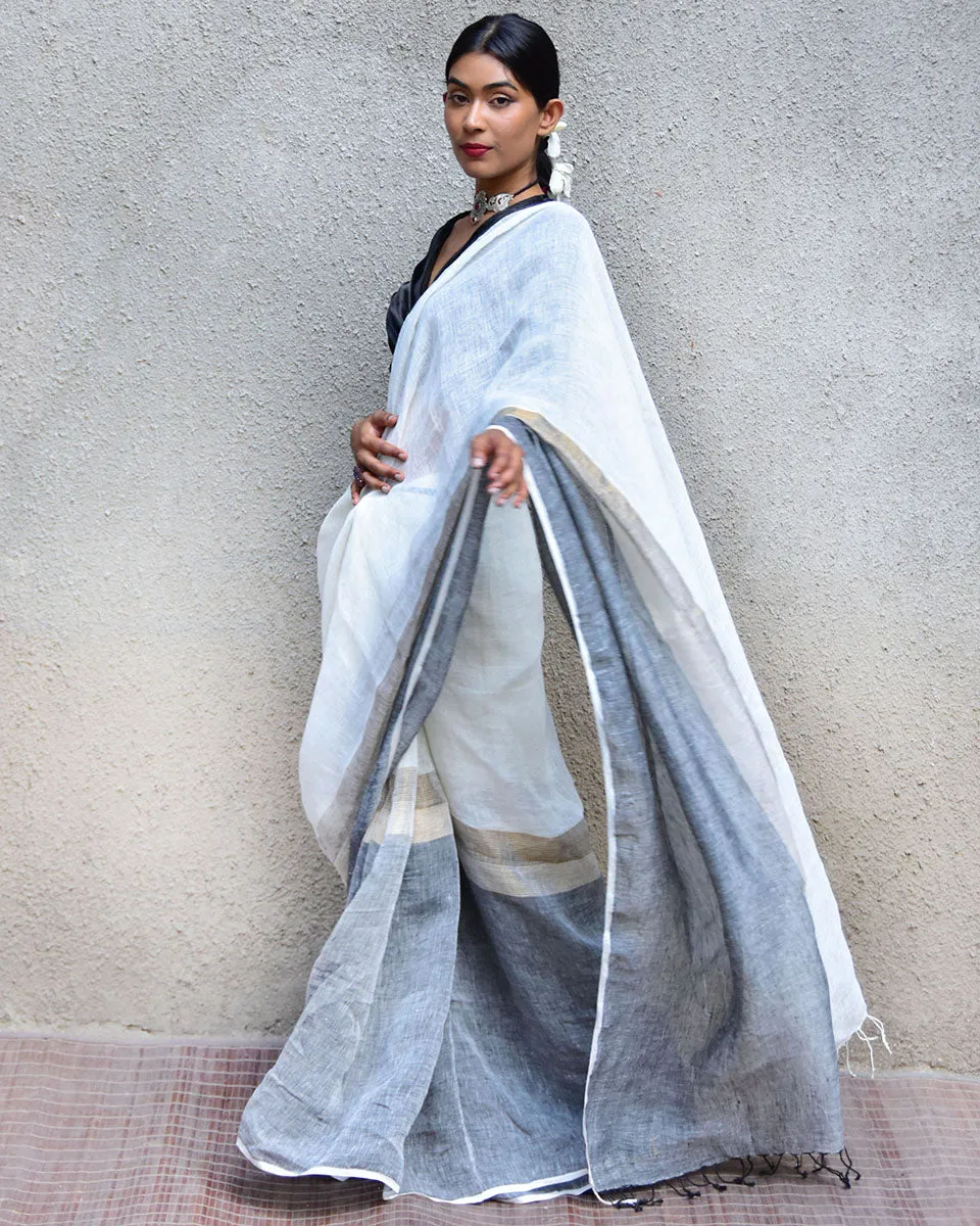 Triton Handwoven Linen Saree-Stardust