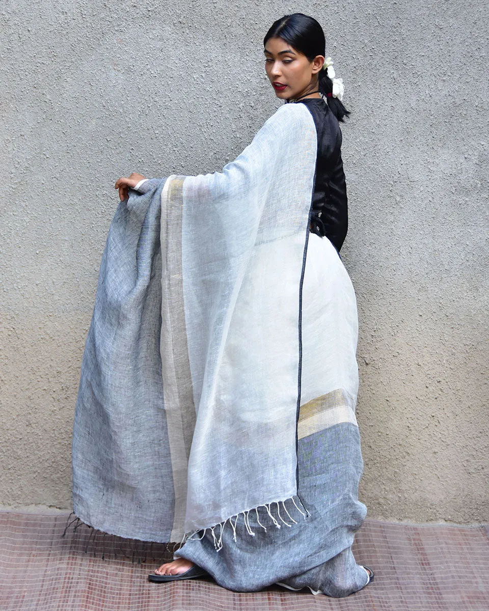 Triton Handwoven Linen Saree-Stardust