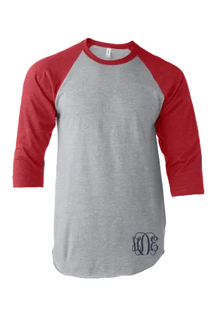 Tultex Unisex Fine Jersey Raglan Tee, Heather Gray/Heather Red *Personalize It!