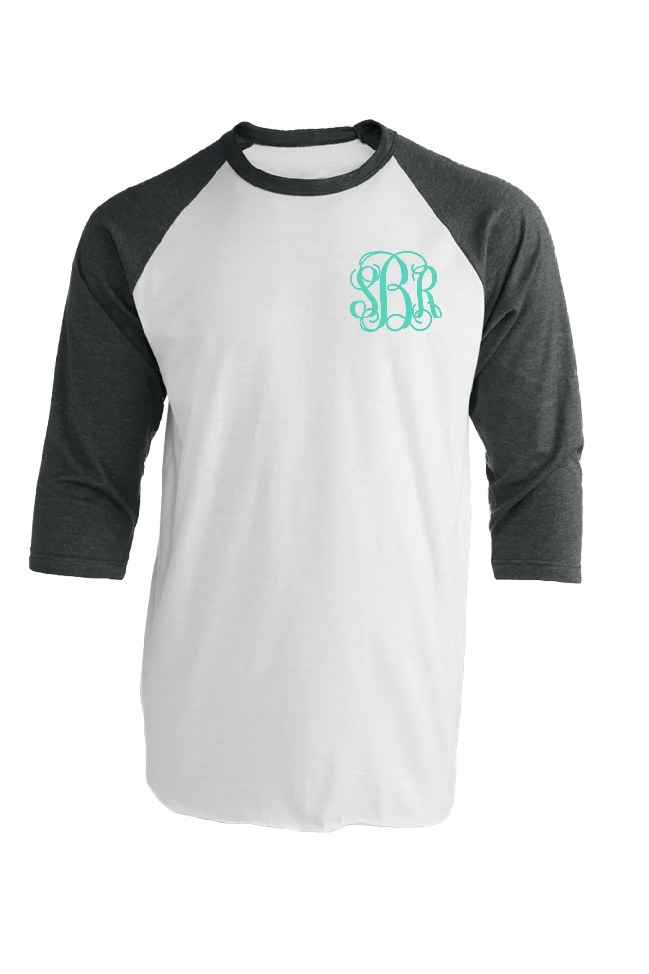 Tultex Unisex Fine Jersey Raglan Tee, White/Heather Charcoal *Personalize It!