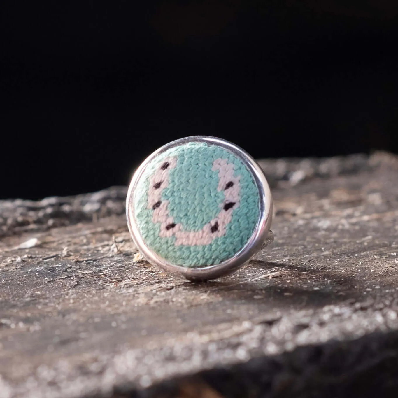 Turquoise and Silver Horseshoe Needlepoint Ring