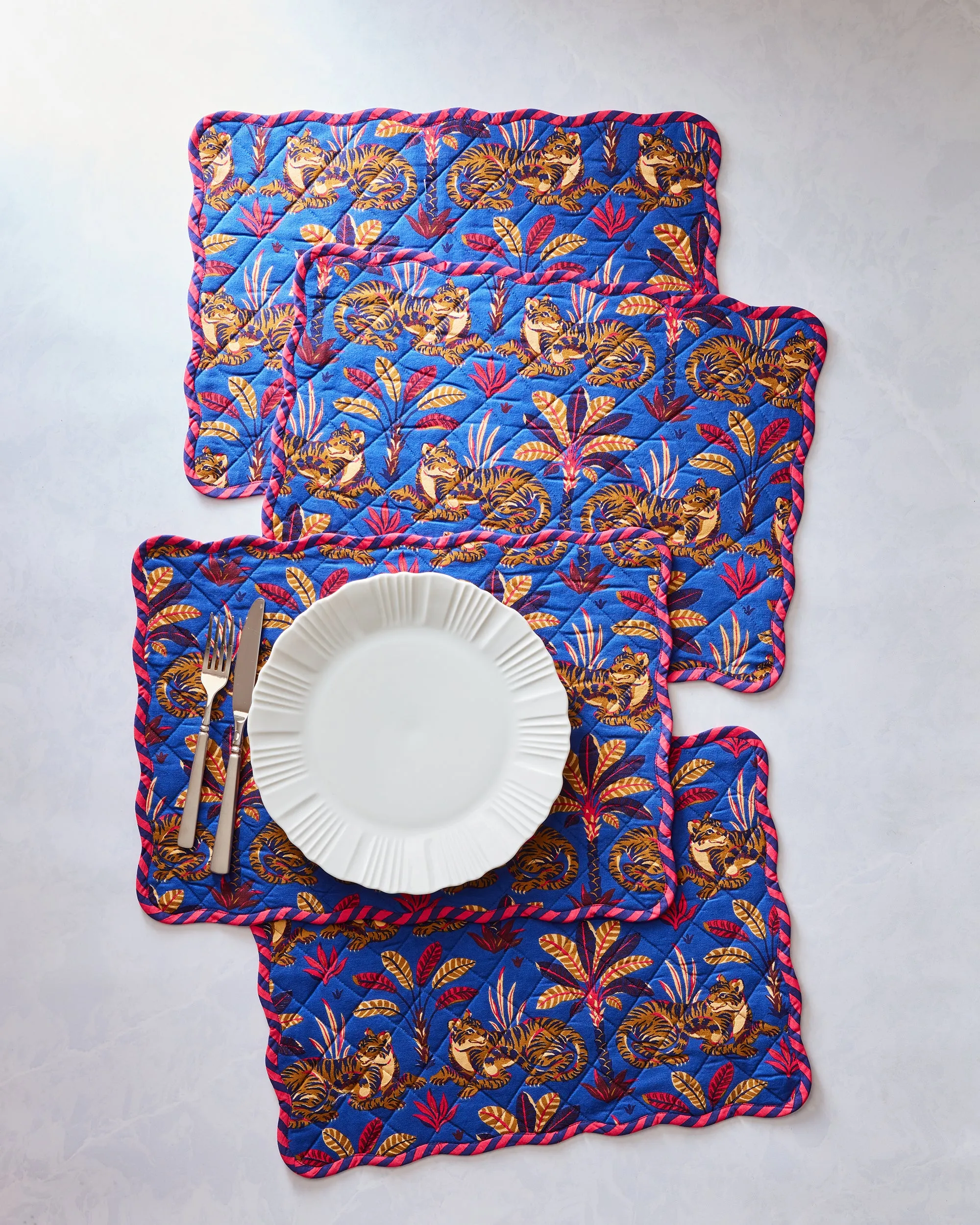 Untamed Tiger - Quilted Scalloped Placemat Set - Grape Soda