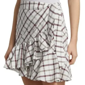 Veronica Beard White Plaid Mini Ruffle Wrap Skirt