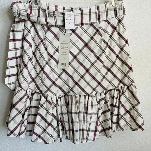 Veronica Beard White Plaid Mini Ruffle Wrap Skirt