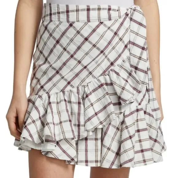 Veronica Beard White Plaid Mini Ruffle Wrap Skirt