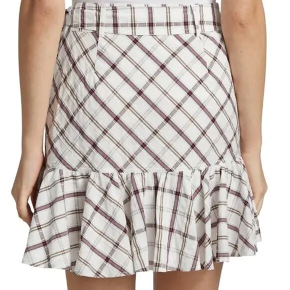 Veronica Beard White Plaid Mini Ruffle Wrap Skirt