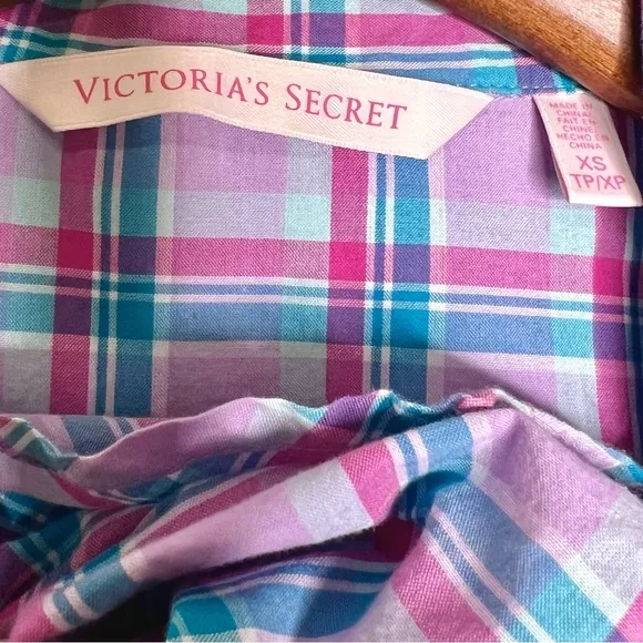 VICTORIAS SECRET Plaid Button Up Pajama Shirt Women’s XS
