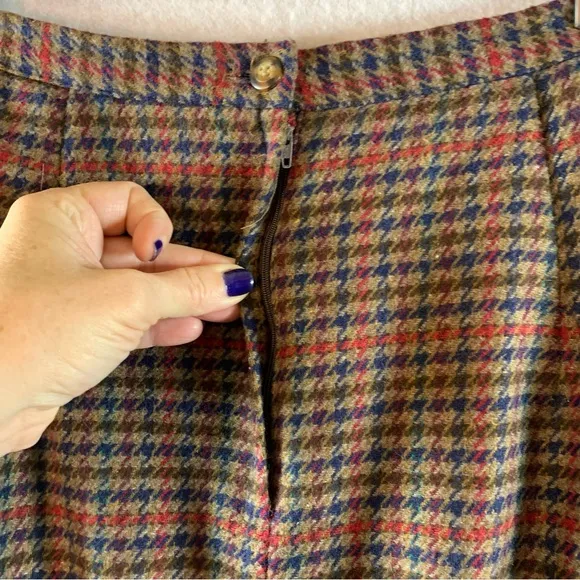 Vintage 100% Wool Plaid Pencil Skirt Union Made Sz L Lined