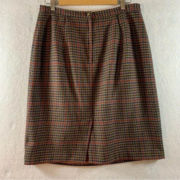 Vintage 100% Wool Plaid Pencil Skirt Union Made Sz L Lined