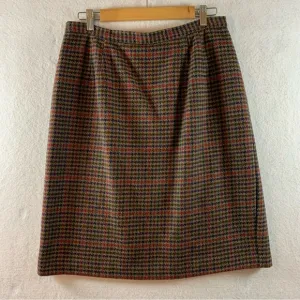 Vintage 100% Wool Plaid Pencil Skirt Union Made Sz L Lined