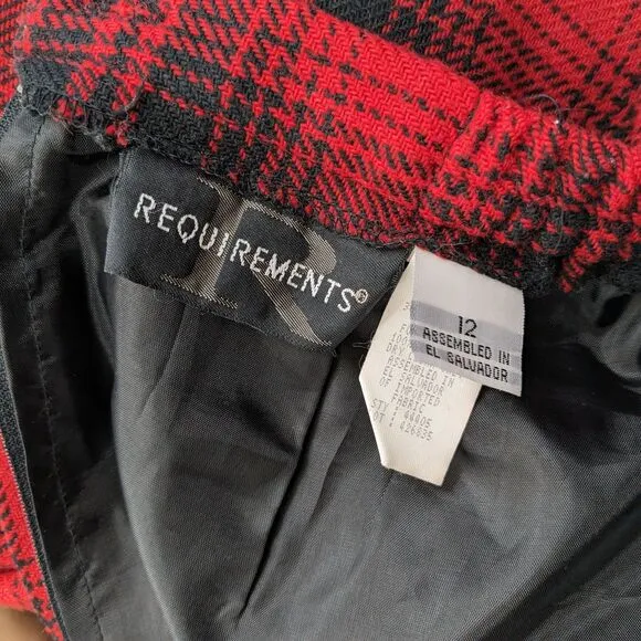 Vintage 90s Plaid Midi Skirt Red Wool Blend Fringe Blanket Skirt Size 12