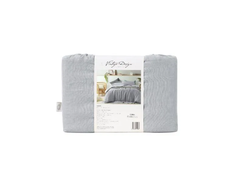 Vintage Design Dove Grey 100% Linen Quilt Cover Set