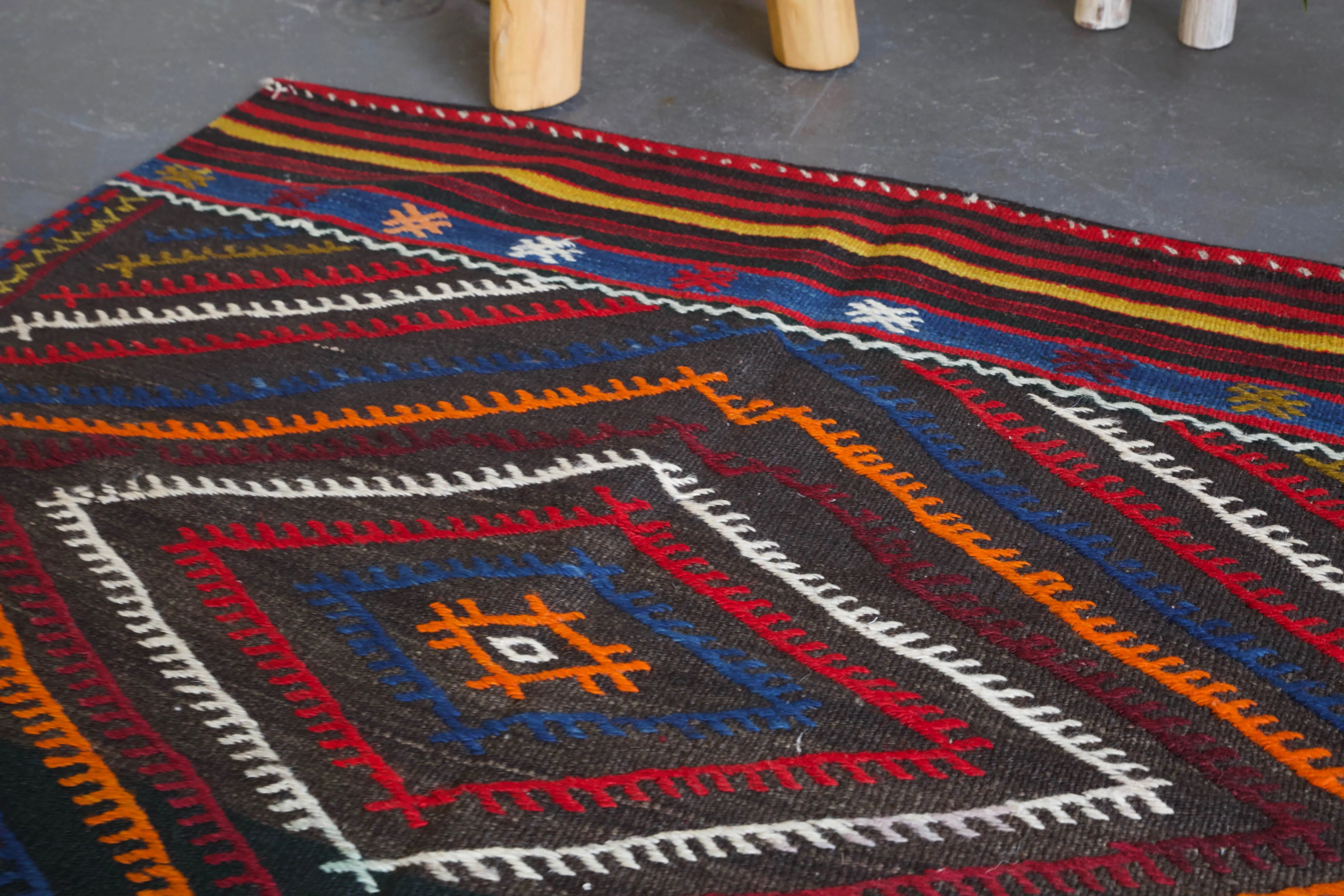 Vintage Mini Turkish Kilim Rug 3'x3'3"