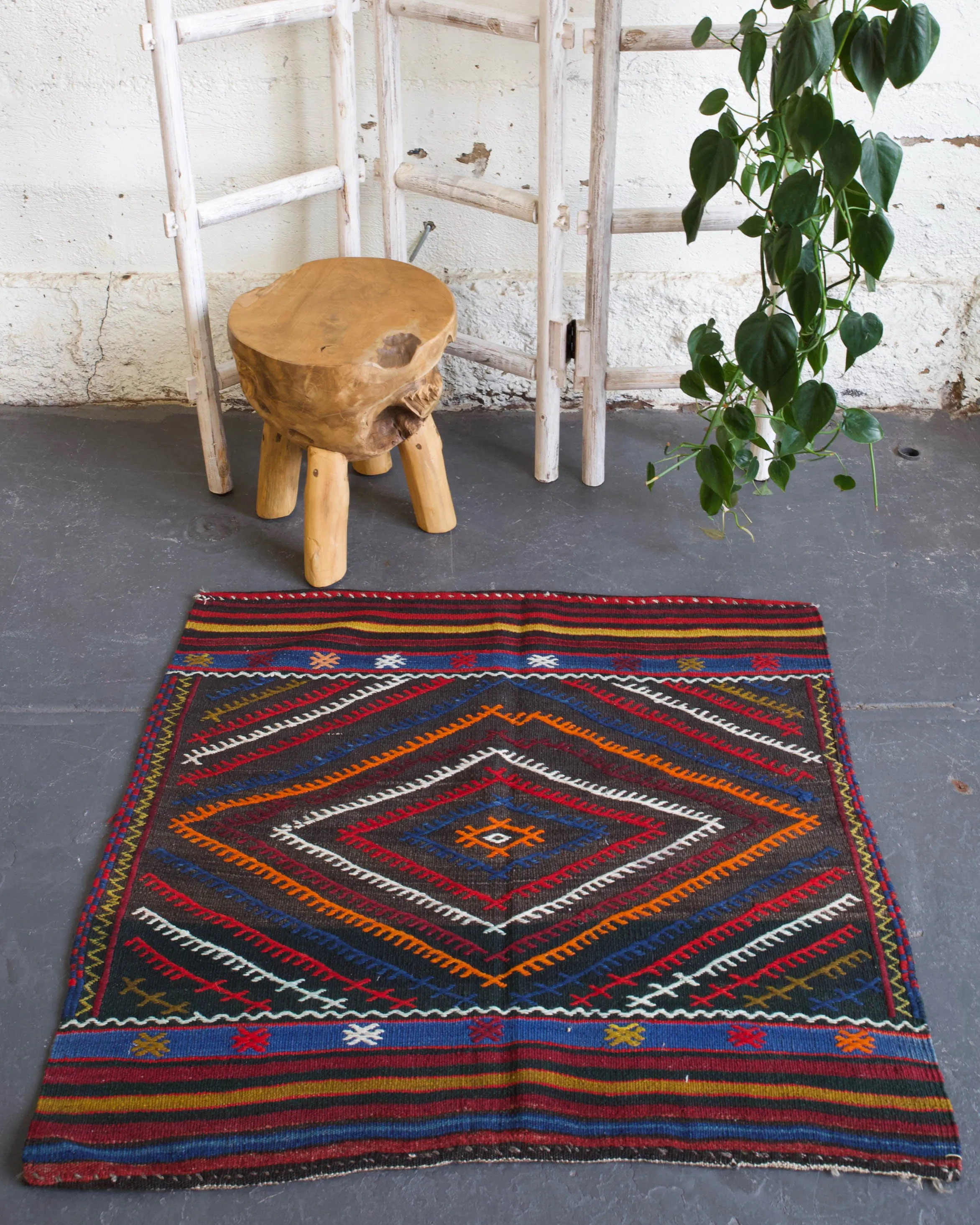 Vintage Mini Turkish Kilim Rug 3'x3'3"