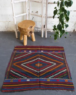Vintage Mini Turkish Kilim Rug 3'x3'3"