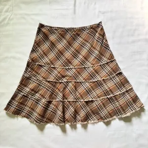 Vintage Plaid Knee Length Skirt Tracy Evans Brown Blue Y2K 100% Cotton Size 11