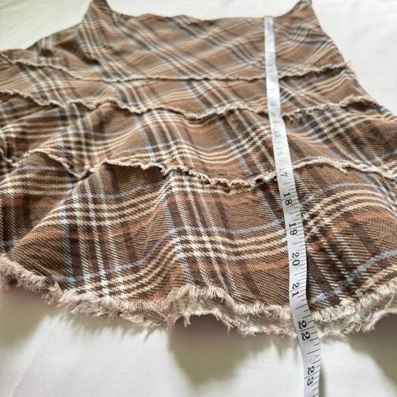 Vintage Plaid Knee Length Skirt Tracy Evans Brown Blue Y2K 100% Cotton Size 11