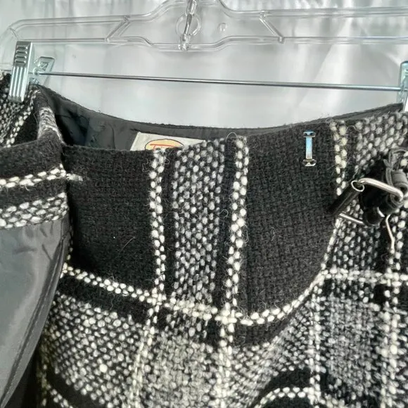 Vintage Talbots Petites Black White Plaid Wool Wrap Fringed Maxi Skirt Size 2P