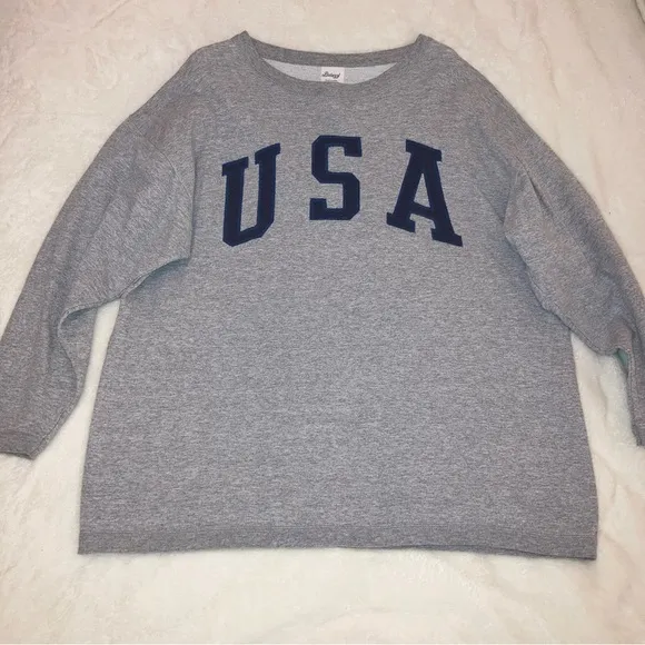 Vintage USA Embroidered Gray Y2K Preppy Fishermen Sweatshirt Oversized Sweater