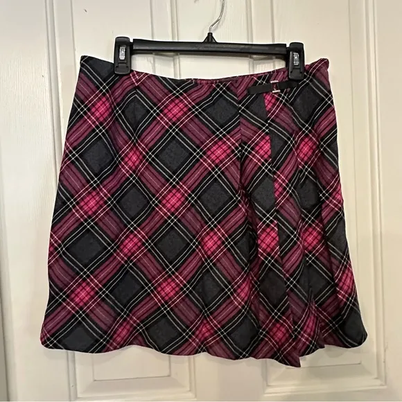 Vintage Y2K Pink &amp; Black Plaid Pleated Goth Mini Skirt Clueless Mean Girls Sz 8