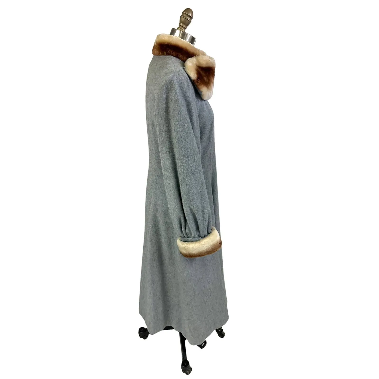 VTG 1940s-50s Grey Womens Coat Gradient Mouton Fur Collar & Cuffs Sz S/M