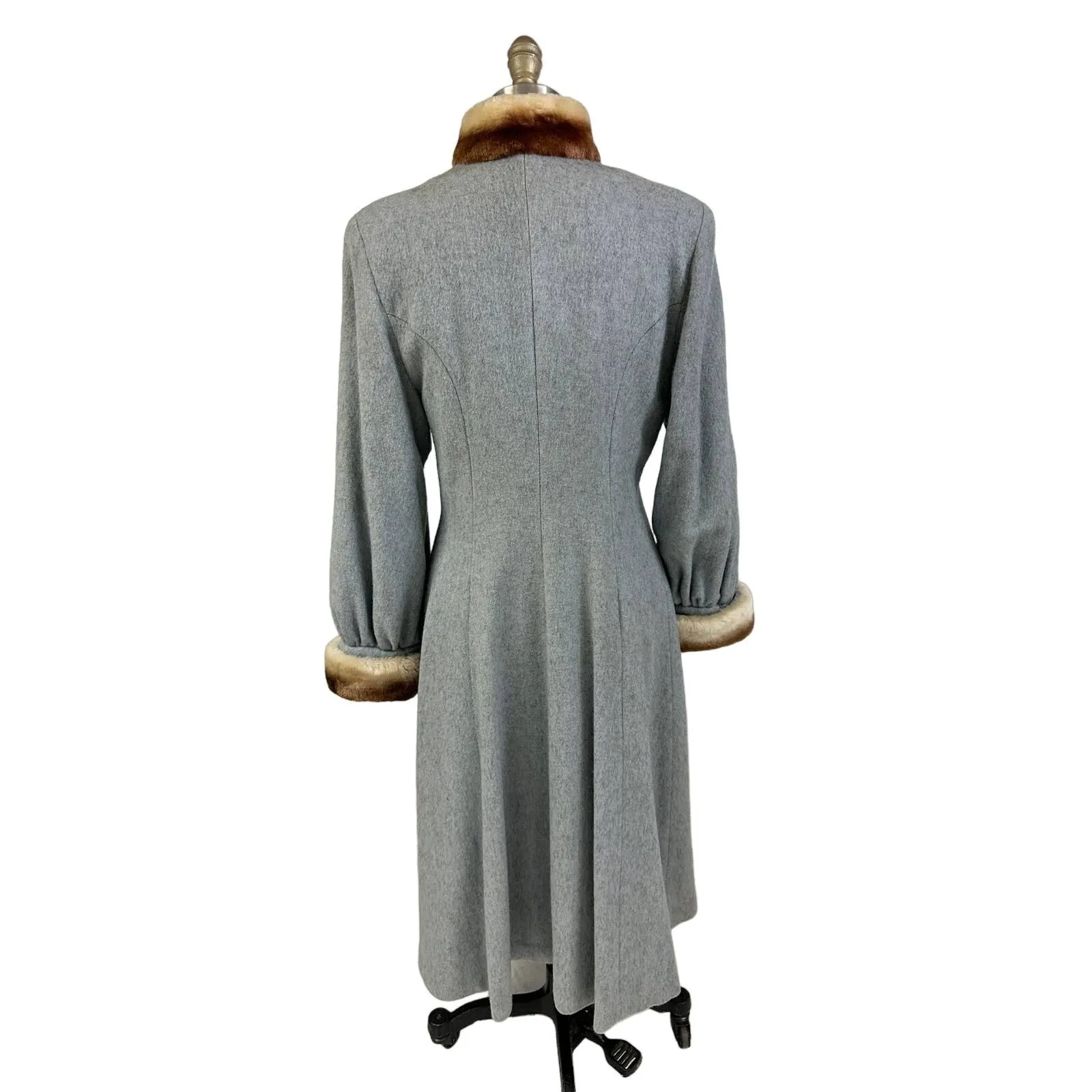 VTG 1940s-50s Grey Womens Coat Gradient Mouton Fur Collar & Cuffs Sz S/M