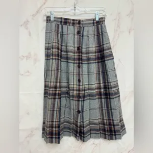 VTG 70s ILCWU The Gangs All Here Plaid Pleated Button-Up Skirt - D4