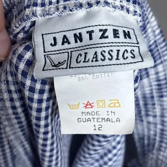 Vtg Jantzen Skirt 12 Blue White Gingham Plaid Embroidered Cottage Preppy Western