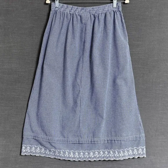 Vtg Jantzen Skirt 12 Blue White Gingham Plaid Embroidered Cottage Preppy Western
