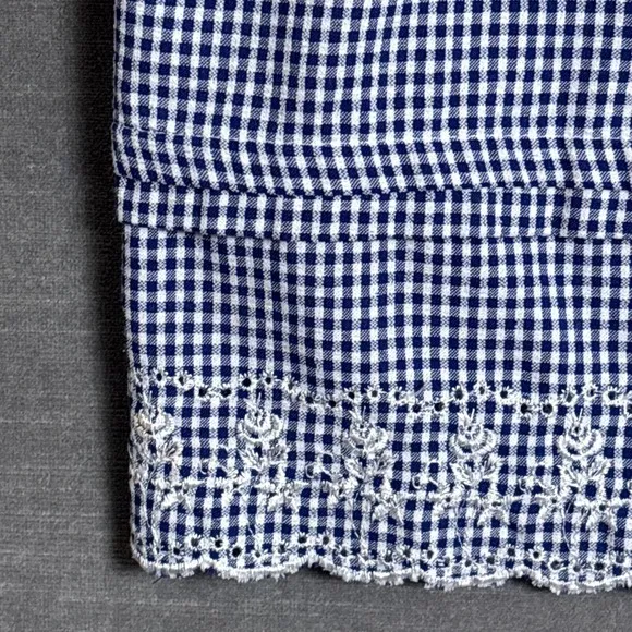 Vtg Jantzen Skirt 12 Blue White Gingham Plaid Embroidered Cottage Preppy Western