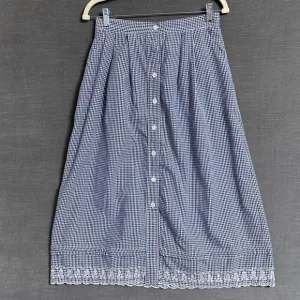 Vtg Jantzen Skirt 12 Blue White Gingham Plaid Embroidered Cottage Preppy Western