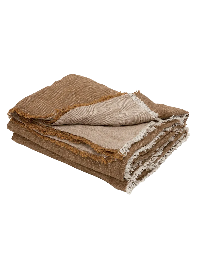 Washed Linen Throw in Havane/Givré