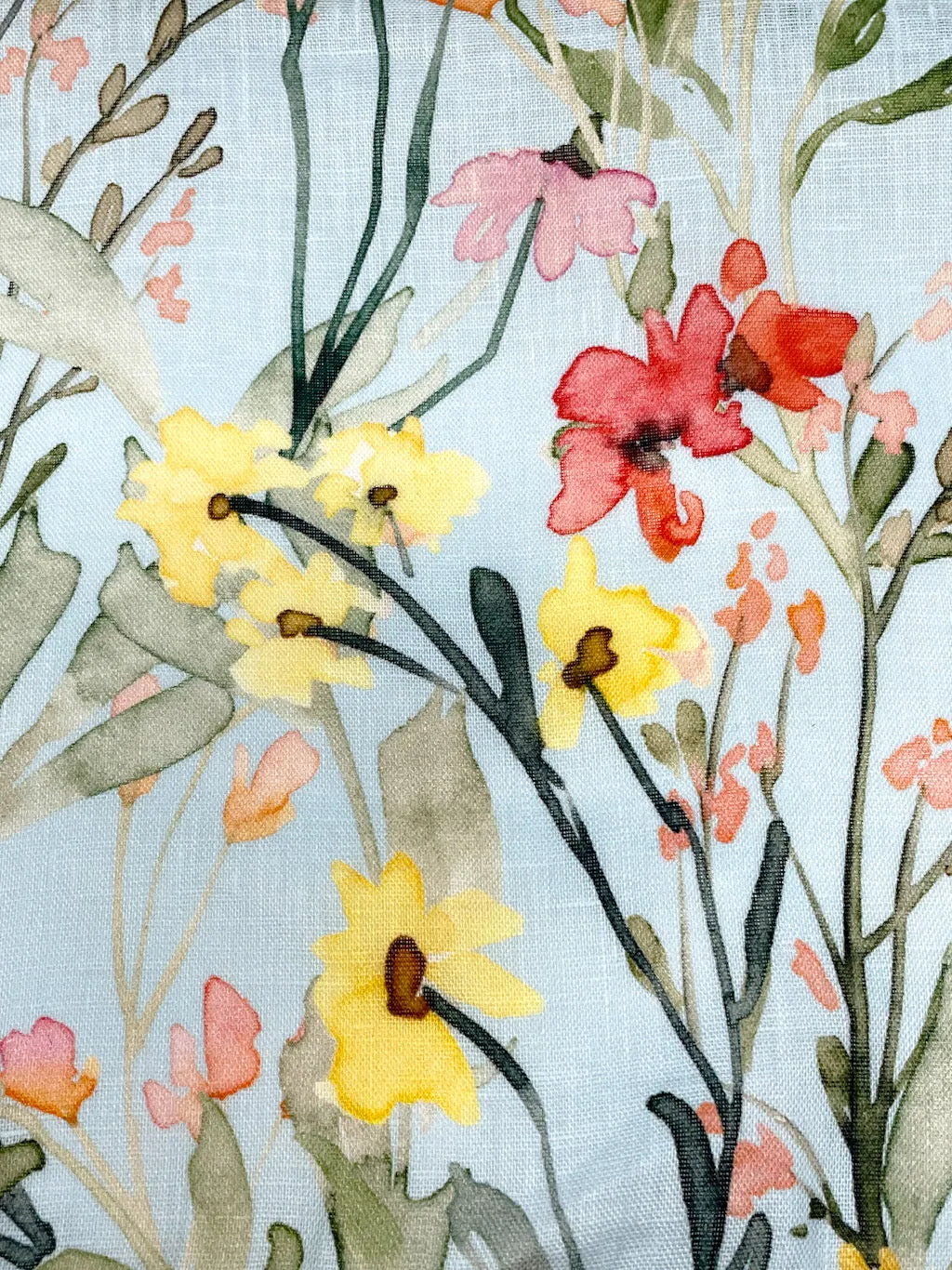 Water Color Floral Light Weight 100% Linen Flat Roman Shade, Multi Watercolor Farmhouse Casual Shade Linen/CL1117