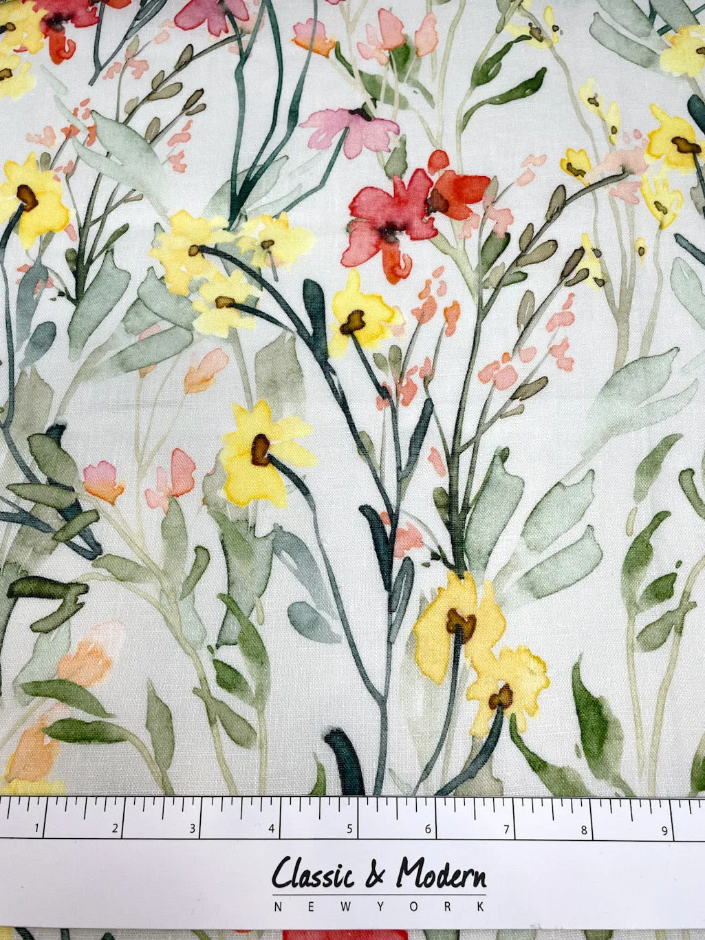 Water Color Floral Light Weight 100% Linen Flat Roman Shade, Multi Watercolor Farmhouse Casual Shade Linen/CL1117