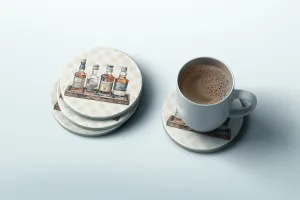Whiskey Bottles and Yellow Plaid stone coaster set | Horse   Whiskey Collection