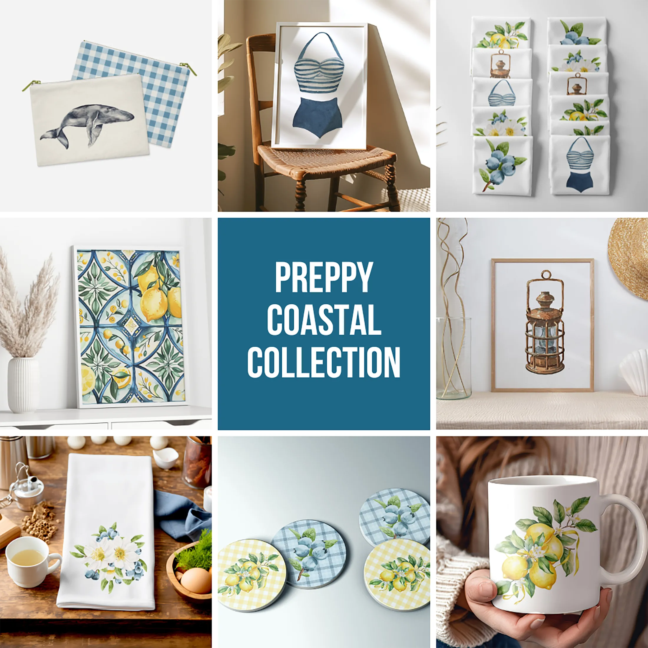 White Flowers cotton Tea Towel | floral kitchen accessories | Preppy Coastal Collection
