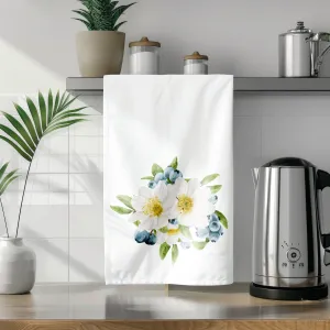 White Flowers cotton Tea Towel | floral kitchen accessories | Preppy Coastal Collection