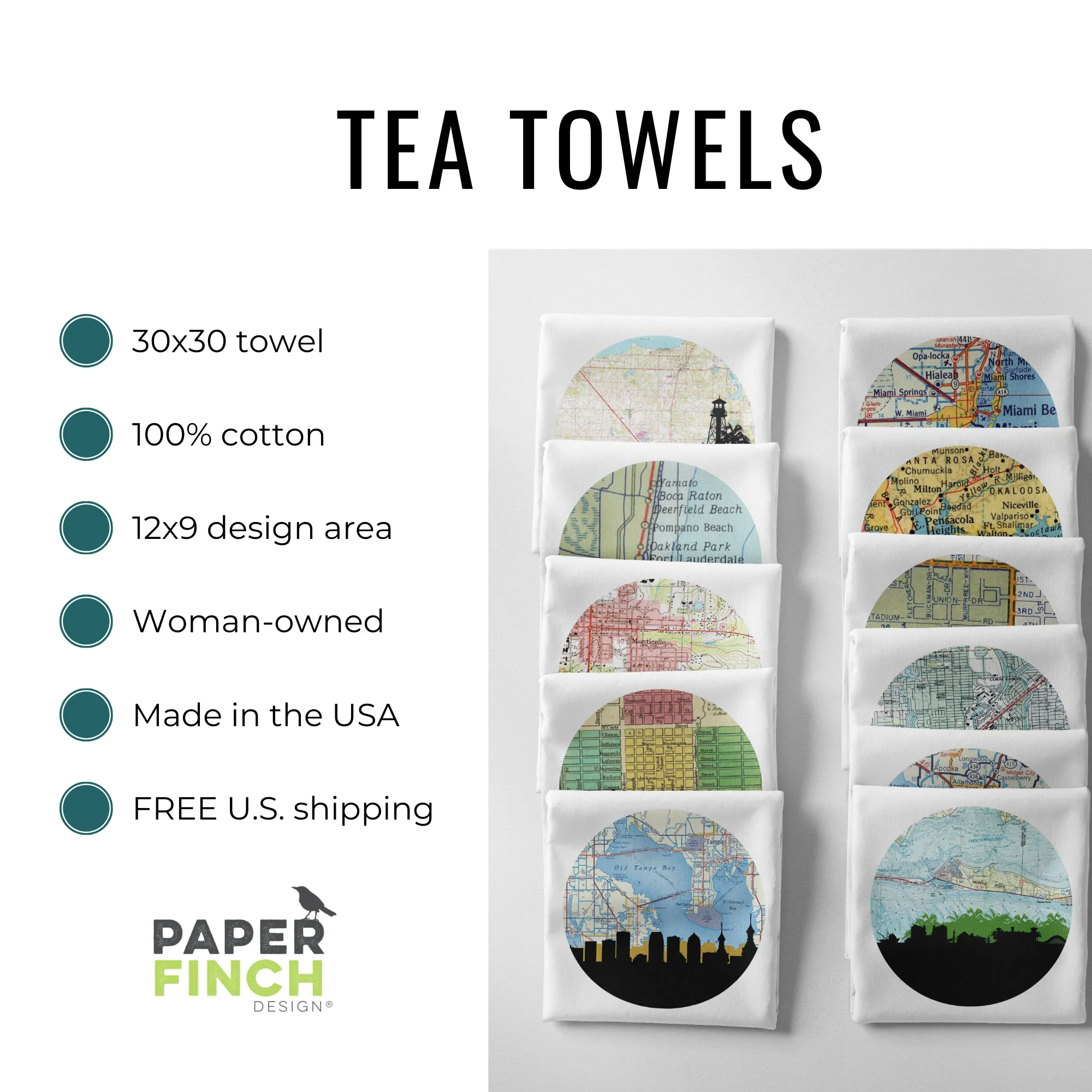 White Flowers cotton Tea Towel | floral kitchen accessories | Preppy Coastal Collection