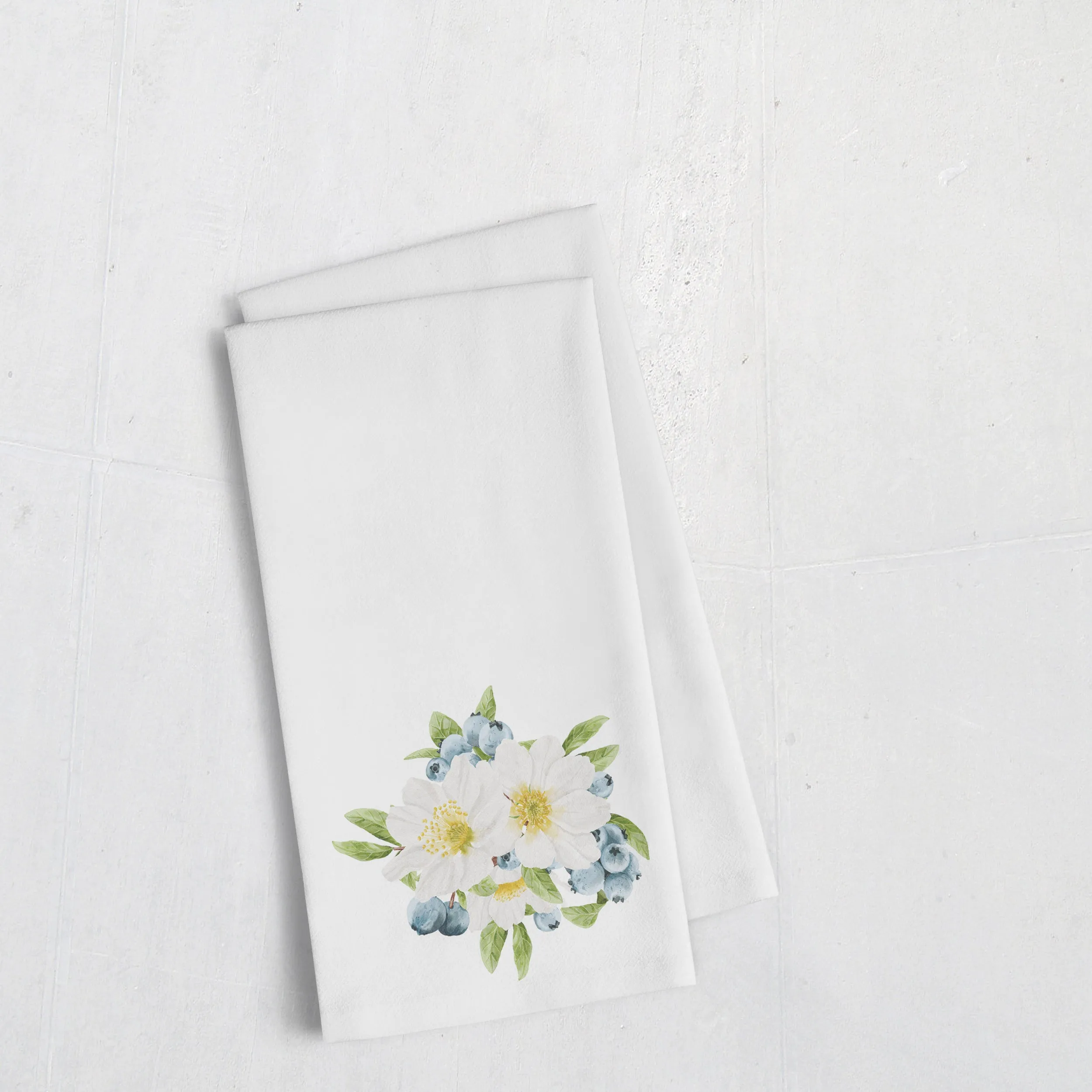 White Flowers cotton Tea Towel | floral kitchen accessories | Preppy Coastal Collection