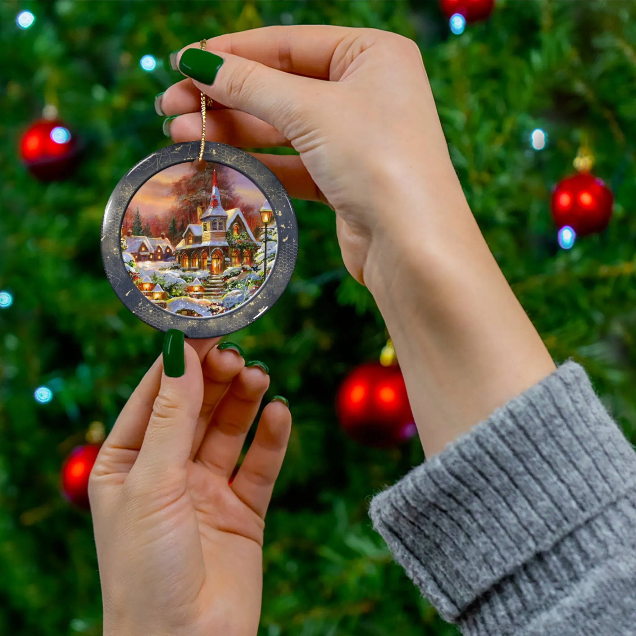 Winter Scene Ceramic Disc Ornament      Item #2096148