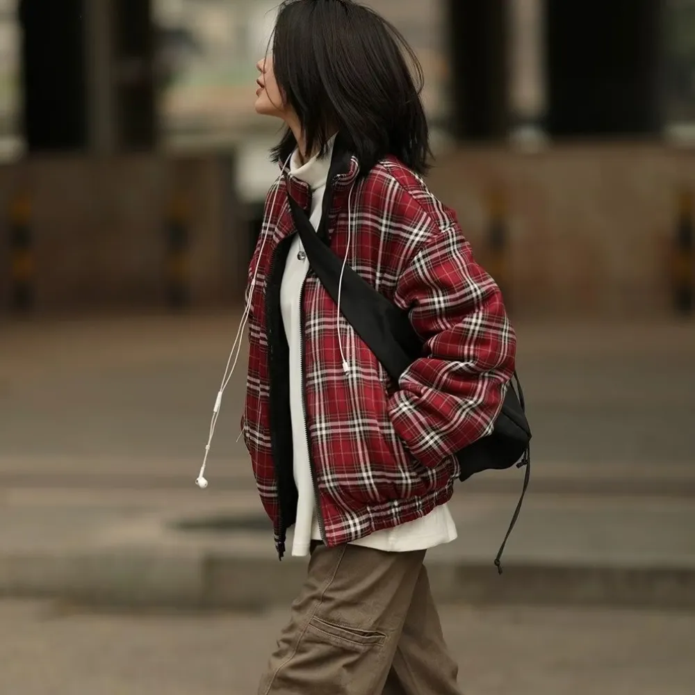 Women's American Contrast Plaid Coat